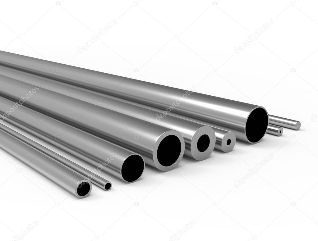 closeup view of metal tubes on white background