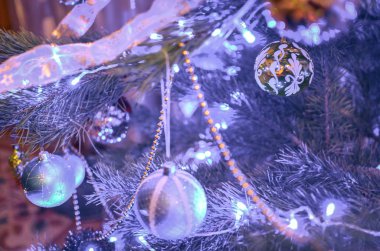 Noel süslemeleri dallarda köknar