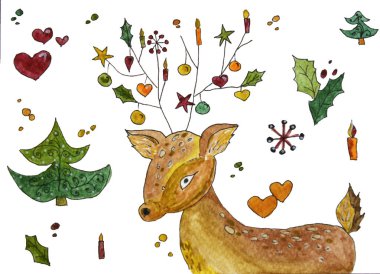 Vintage Noel kartı ile geyik