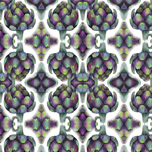 Seamless pattern of watercolor drawings of artichokes — Stock Photo, Image