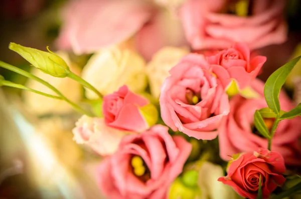 Boeket met orchideeën en rozen op een mooie achtergrond — Stockfoto