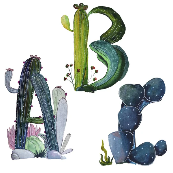 Letters A, B and C in the form of a cactus. Design element is perfect for logos, icons, childrens alphabet and play — Stock Photo, Image