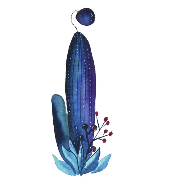 I letter in the form of cactus in blue colors, green eco English letter Illustration on a white background — 스톡 사진