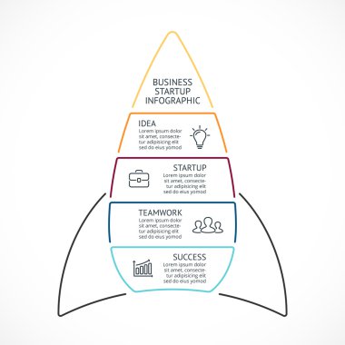 Vektör Lineer roket Infographic, diyagram grafik, grafik sunum. İş başlangıç kavramı ile 4 seçenekleri, parçalar, adımları, işler.