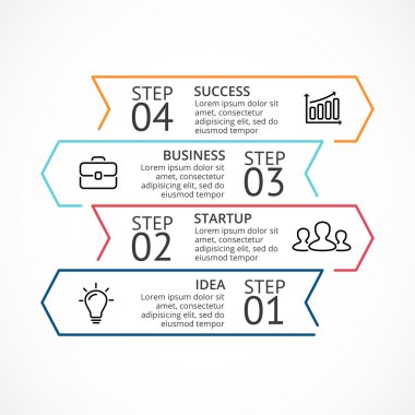 Vektör Lineer okları Infographic, diyagram grafik, grafik sunum. İş kavramı ile 4 seçenekleri, parçalar, adımları, işler.