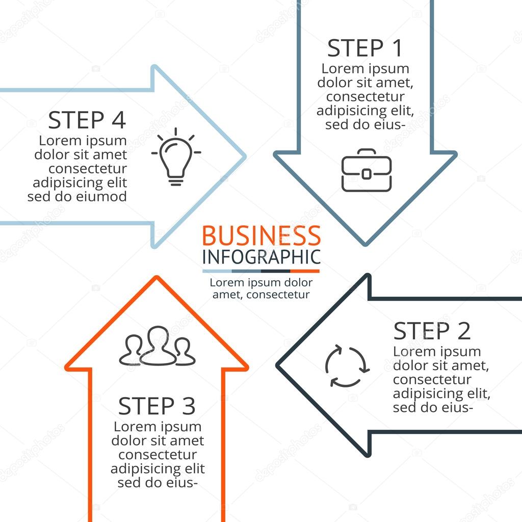 Vector linear arrows infographic, diagram chart, graph presentation. Business concept with 4 options, parts, steps, processes.