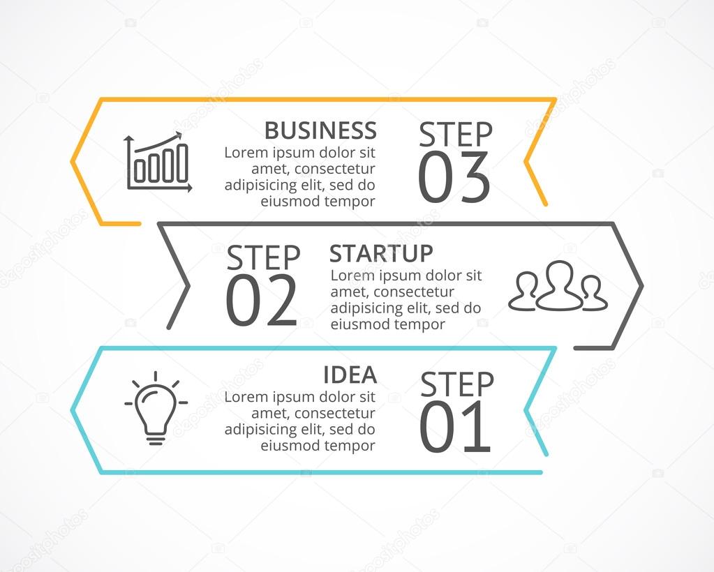 Vector linear arrows infographic, diagram chart, graph presentation. Business concept with 3 options, parts, steps, processes.