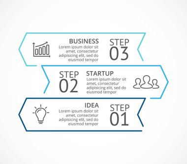 Vektör okları en az Infographic, düz diyagramı, doğrusal grafik, tanıtım, katmanlı grafik. İş kavramı ile 3 seçenekleri, parçalar, adımları, işler.