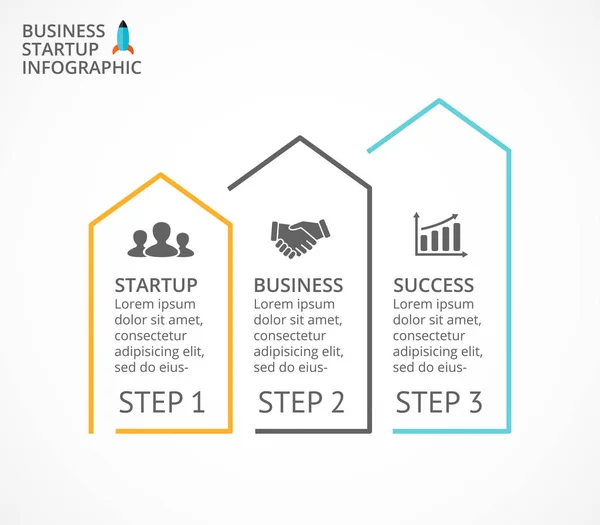 Vector pilar minimal infographic, platt diagram, linjär graf, presentation, skiktad diagram. Affärsidén med 3 alternativ, delar, steg, processer. — Stock vektor