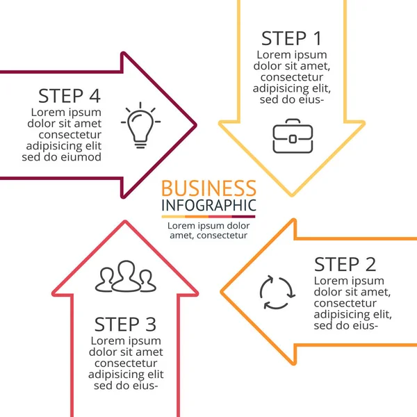 Vektör döngüsü okları en az Infographic, düz diyagramı, doğrusal grafik, tanıtım, daire grafiği. İş kavramı ile 4 seçenekleri, parçalar, adımları, işler. — Stok Vektör