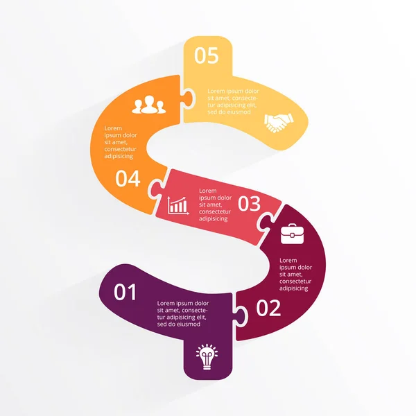 Frecce puzzle vettoriale infografica dollaro. Modello per il diagramma di denaro, grafico, presentazione e grafico rotondo. Concetto di logo aziendale con 5 opzioni, parti, fasi o processi. Cambio valuta . — Vettoriale Stock