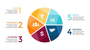 Daire okları Infographic vektör, döngüsü diyagramı, grafik, sunu grafik. İş kavramı ile 5 seçenekleri, parçalar, adımları, işler.