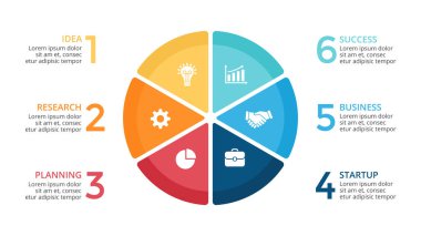 Daire okları Infographic vektör, döngüsü diyagramı, grafik, sunu grafik. İş kavramı ile 6 seçenekleri, parçalar, adımları, işler.