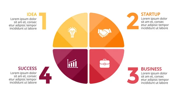 Infográfico de setas de círculo vetorial, diagrama de ciclo, gráfico, gráfico de apresentação. Conceito de negócio com 4 opções, peças, etapas, processos . — Vetor de Stock