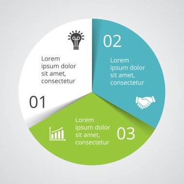 Daire okları Infographic vektör, döngüsü diyagramı, grafik, sunu grafik. İş kavramı ile 3 seçenekleri, parçalar, adımları, işler.