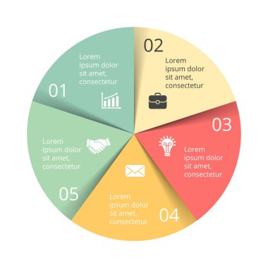 Daire okları Infographic vektör, döngüsü diyagramı, grafik, sunu grafik. İş kavramı ile 5 seçenekleri, parçalar, adımları, işler.