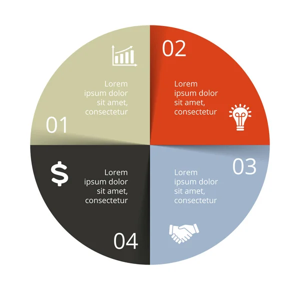 Infográfico de setas de círculo vetorial, diagrama de ciclo, gráfico, gráfico de apresentação. Conceito de negócio com 4 opções, peças, etapas, processos . — Vetor de Stock