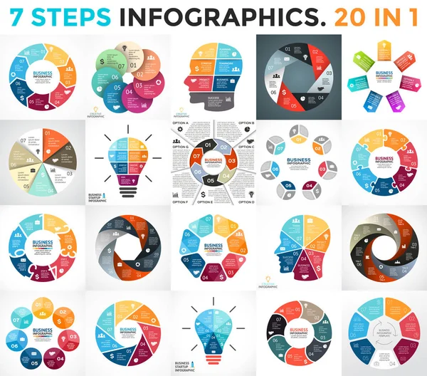 Infográfico de setas de círculo vetorial, diagrama de ciclo, gráfico, gráfico de apresentação. Conceito de negócio com 7 opções, peças, etapas, processos . — Vetor de Stock