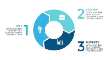 Daire okları Infographic vektör, döngüsü diyagramı, grafik, sunu grafik. İş kavramı ile 3 seçenekleri, parçalar, adımları, işler. 16 x 9 Slayt.