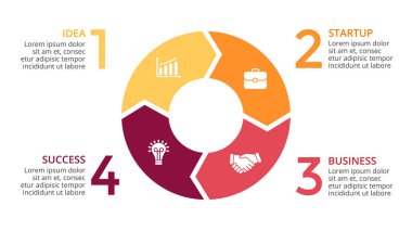 Daire okları Infographic vektör, döngüsü diyagramı, grafik, sunu grafik. İş kavramı ile 4 seçenekleri, parçalar, adımları, işler. 16 x 9 Slayt.