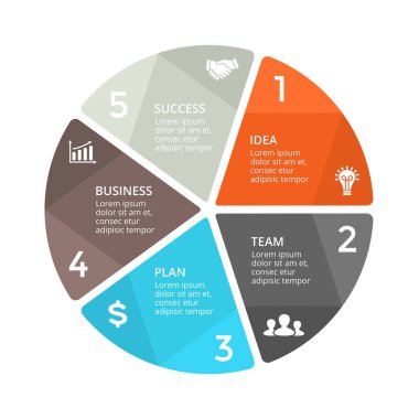 Daire okları Infographic vektör, döngüsü diyagramı, grafik, sunu grafik. İş kavramı ile 5 seçenekleri, parçalar, adımları, işler.