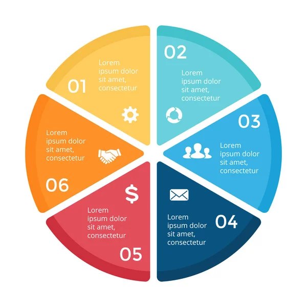 Wektor koło strzałki infografikę, cykl diagramu, wykresu, wykres do prezentacji. Koncepcja biznesowa z 6 opcje, części, czynności, procesów. — Wektor stockowy