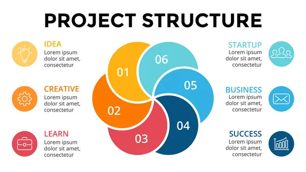 Vektor cirkel pile infografik, cyklus diagram, graf, præsentation diagram. Business koncept med 6 muligheder, dele, trin, processer. 16x9 diasskabelon . – Stock-vektor