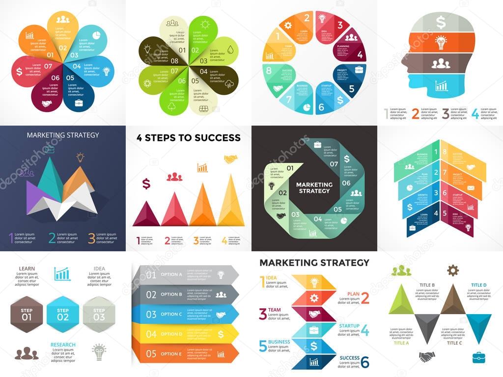 Vector circle arrows infographic, cycle diagram, graph, presentation chart. Business concept with 3, 4, 5, 7, 8 options, parts, steps, processes.
