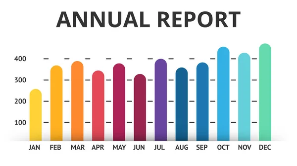 Vektorový infographic šipky, diagramu čáry barevná graf, graf prezentace. Výroční zpráva. Obchodní rok koncept s 12 měsíců. — Stockový vektor
