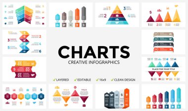 Vektör okları Infographic, diyagram grafik, grafik sunum. İş raporu ile 3, 4, 5, 6, 7, 8 seçenekleri, parçalar, adımları, süreçler. Üçgenler, Piramit, zaman çizelgesi. Büyüme başarı kavramı.