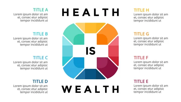 Vector plus infographic, medische diagram, grafiek van de gezondheidszorg, ziekenhuis presentatie of nood grafiek. Het logo van de arts van geneeskunde. Concept met 8 opties, onderdelen, stappen, verwerkt. — Stockvector