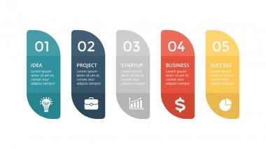 Vektör Infographic, diyagram grafik, grafik sunum. İş Şablon seçenekleri, parçalar, adımları, işler. 16 x 9 slayt. Düz trendy minimal tasarım.