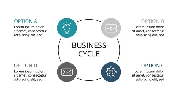 Infográfico de círculo vetorial, diagrama de ciclo, gráfico, gráfico de apresentação. Conceito de negócio com 3 opções, peças, etapas, processos . — Vetor de Stock