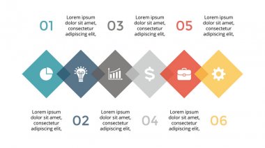 Vektör Infographic, diyagram grafik, grafik sunum. İş Şablon seçenekleri, parçalar, adımları, işler. 16 x 9 slayt. Düz trendy minimal tasarım.