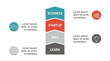 Vektör okları Infographic, diyagram grafik, grafik sunum. İş şablonu ile 4 seçenekleri, parçalar, adımları, işler. 16 x 9 slayt. Düz trendy minimal tasarım.