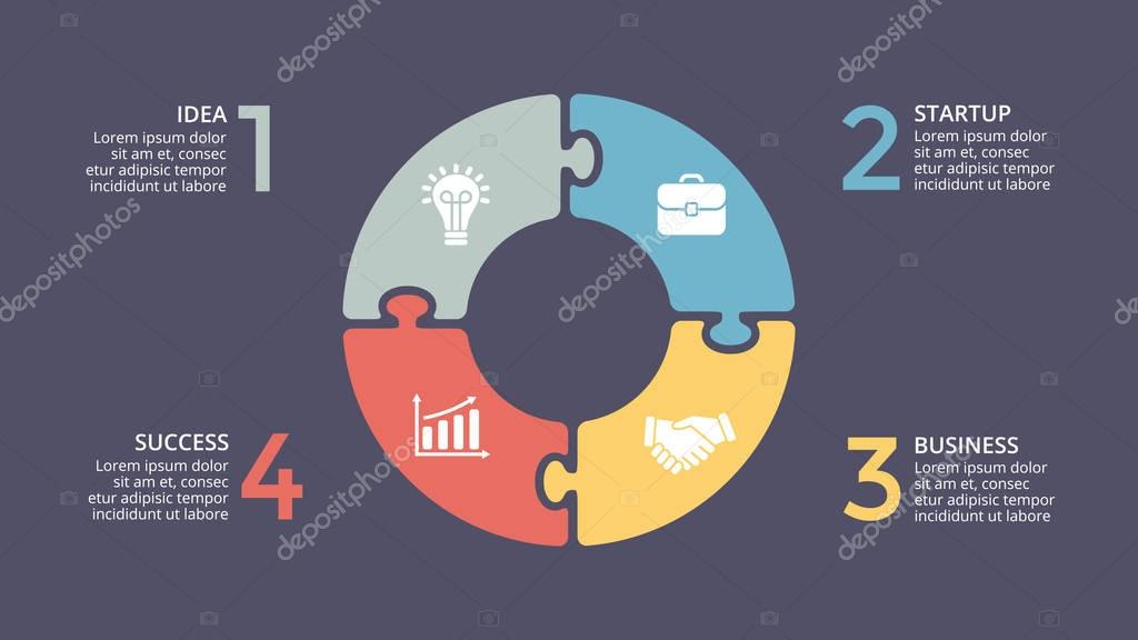 Circle arrows diagram for graph infographic presentation with steps parts options.