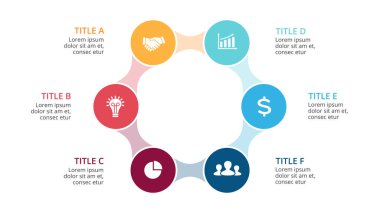 Daire okları metaball Infographic vektör, döngüsü diyagramı, grafik, sunu grafik. İş kavramı ile 6 seçenekleri, parçalar, adımları, işler. 16 x 9 Slayt şablonu.