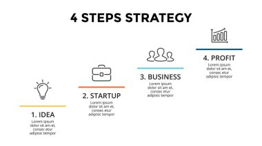 Vektör kadar merdiven doğrusal simgeler Infographic, büyüme diyagram grafik, performans grafiği sunu. İş ilerleme kavramı ile 4 seçenekleri, parçalar, adımları, işler. 16 x 9 en az slayt şablonu.