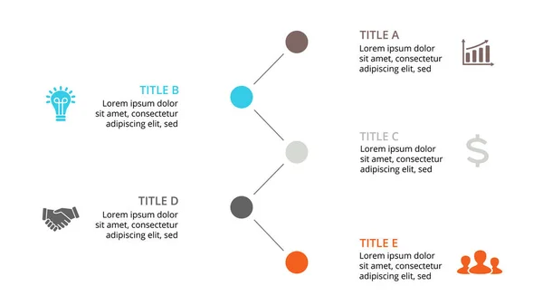 サークル タイムライン インフォ グラフィックをベクトル、サイクル図、グラフ、プレゼンテーションのグラフ。5 のオプション、部品、ステップのビジネス コンセプトを処理します。16 x 9 ダーク スライド テンプレート. — ストックベクタ