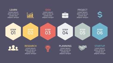 Vektör zaman çizelgesi altıgenler Infographic, diyagram grafik, grafik sunum. İş şablonu ile 6 seçenekleri, parçalar, adımları, işler.
