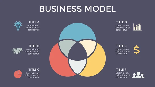 Infográfico de setas de círculo vetorial, diagrama de ciclo, gráfico, gráfico de apresentação. Conceito de negócio com 6 opções, peças, etapas, processos. Modelo de slide escuro 16x9 . — Vetor de Stock