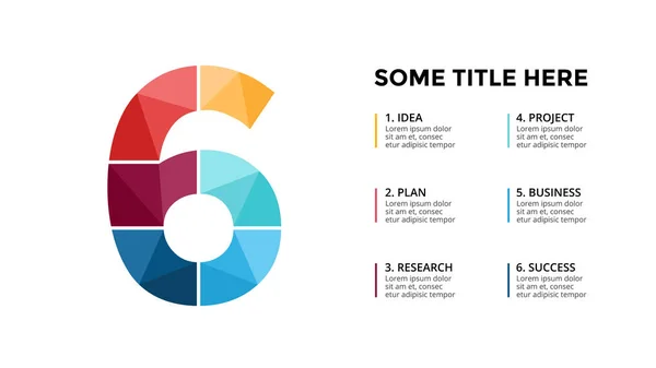 Infografía del alfabeto vectorial. Plantilla de presentación. Concepto de fuente de negocio con número 6 y lugar para su texto. Relación de aspecto 16x9 . — Vector de stock