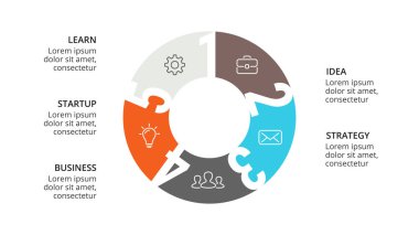 Daire okları Infographic vektör, döngüsü diyagramı, geometrik grafik, sunu grafik. İş kavramı ile 5 seçenekleri, parçalar, adımları, işler. 16 x 9 Slayt şablonu.