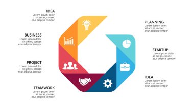 Daire okları Infographic vektör, döngüsü diyagramı, geometrik grafik, sunu grafik. İş kavramı ile 7, seçenekleri, parçalar, adımlar, işler. 16 x 9 Slayt şablonu.