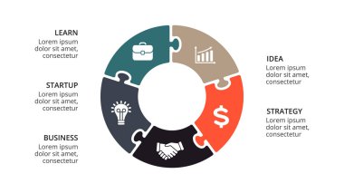 Daire okları Infographic vektör, döngüsü diyagramı, geometrik grafik, sunu grafik. İş kavramı ile 5, seçenekleri, parçalar, adımlar, işler. 16 x 9 Slayt şablonu.