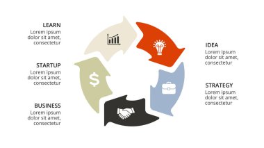 Daire okları Infographic vektör, döngüsü diyagramı, geometrik grafik, sunu grafik. İş kavramı ile 5, seçenekleri, parçalar, adımlar, işler. 16 x 9 Slayt şablonu.