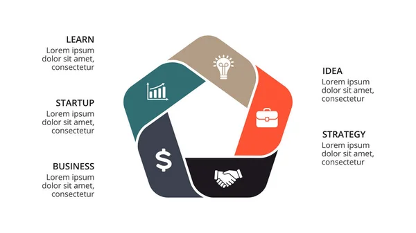 Flechas de círculo vectorial infografía, diagrama de ciclo, gráfico geométrico, gráfico de presentación. Concepto de negocio con 5, opciones, partes, pasos, procesos. plantilla de diapositiva 16x9 . — Vector de stock