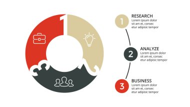 Daire okları Infographic vektör, döngüsü diyagramı, geometrik grafik, sunu grafik. İş kavramı ile 3 seçenekleri, parçalar, adımları, işler. 16 x 9 Slayt şablonu.