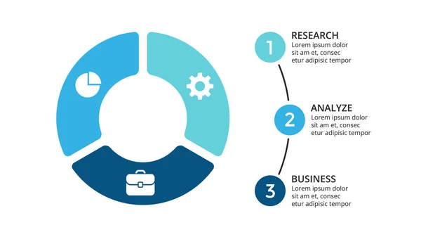 Wektor koło strzałki infografikę, cyklu diagram, wykres geometryczny, prezentacji wykresu. Koncepcja biznesowa z 3 opcje, części, czynności, procesów. 16 x 9 slajdów szablonu. — Wektor stockowy