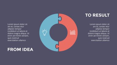 Vektör daire Infographic Bulmaca, döngüsü diyagramı, grafik, sunu grafik. İş kavramı ile 2 seçenekleri, parçalar, adımları, işler. Fikir için neden. 16 x 9 karanlık slayt şablonu.